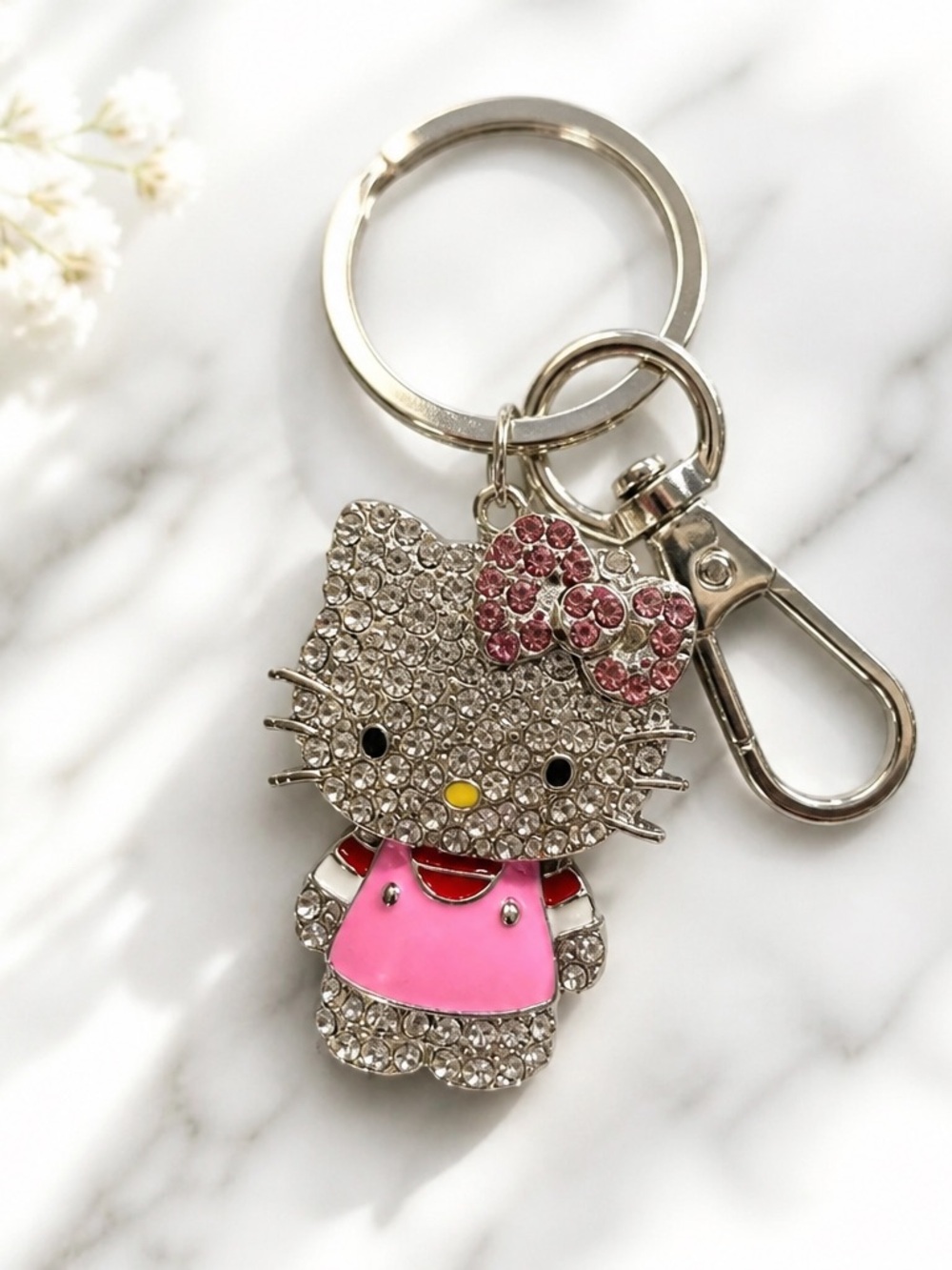 Crystal Kitty Pink Enamel Keychain Charm NWT